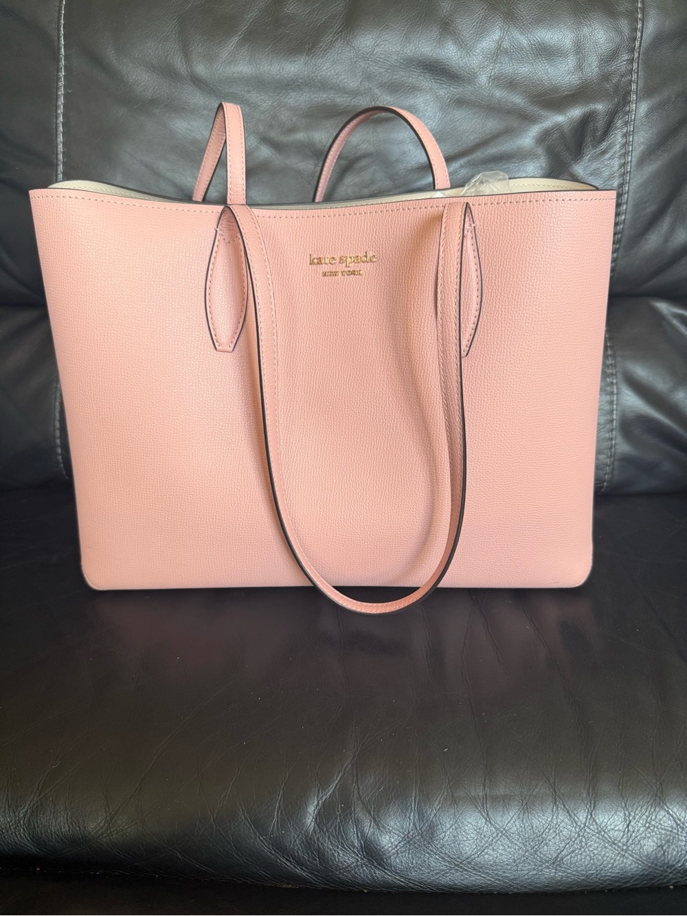Kate Spade All Day Large Tote Pink Pebbled Leather Gold Logo + Pouch PXR00297